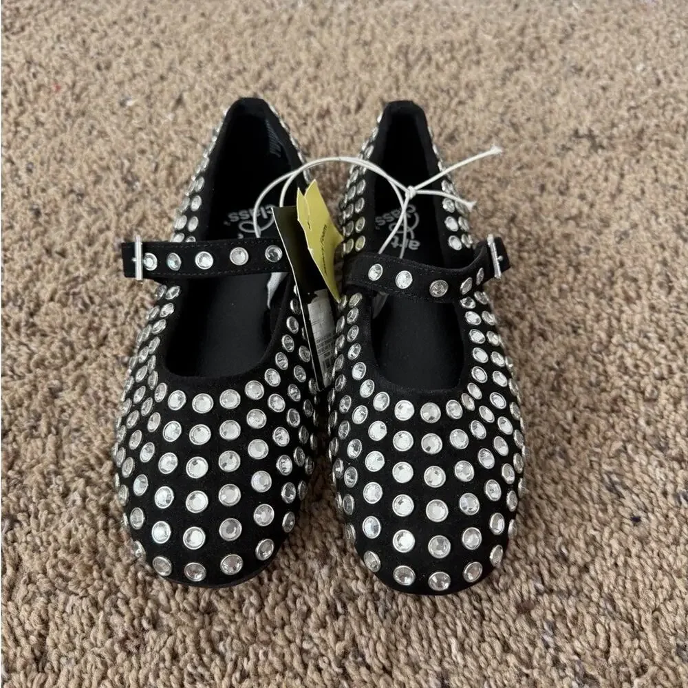 Girls Art Class Black Rhinestone Mary Jane Flats Size 1 NWT